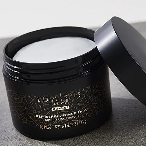 Lumière de Vie® Hommes Refreshing Toner Pads - Exfoliating & Moisturizing, Smooths Complexion, Maintains Elasticity, Paraben-Free, with Witch Hazel, Hyaluronic Acid & AHA, Single Jar (60 Pads)