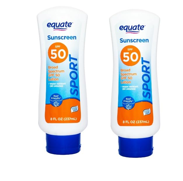 SEDLAV Bundle of Equate Sport Broad Spectrum Sunscreen Lotion, SPF 50, 8 FL Oz (PACK OF 2) (2)
