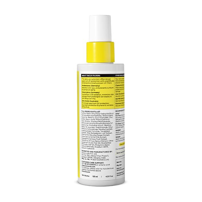 SunScoop Hydrating Face & Body Fluid Sunscreen Spray | SPF 60 PA++++ | Water Resistant With Zinc Oxide | Broad Spectrum, No White Cast, Non-Comedogenic Quick Absorbing | For Men & Women | 125ml