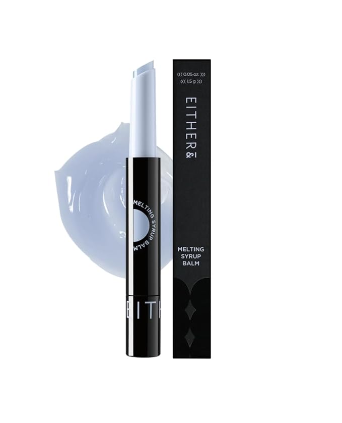 EITHER& Melting Syrup Balm (02 ICY BLUE), Korean Lip Balm, with Shea Butter & Plant-Derived Oils, Glossy, Non-Sticky, Transparent, Cooling Sensation, Glossy Finish (0.25 fl. oz.)