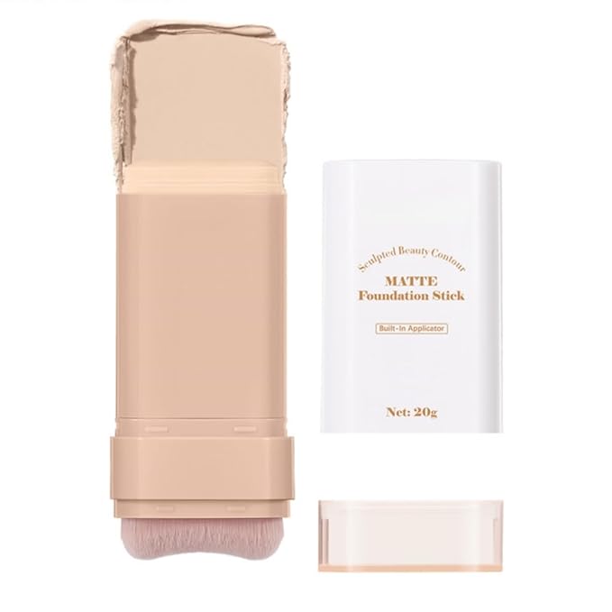 Matte Concealer Foundation Stick, Full Coverage for Dark Circles, Acne & Redness, Blemishes & Contouring, Long-Lasting Korean Waterproof Formula for All Skin Tones, Built-In Kabuki Brush (1# Cream)