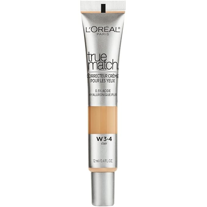 L’Oréal Paris True Match Eye Cream in a Concealer, 0.5% hyaluronic acid, Light W3-4, 0.4 fl. oz.