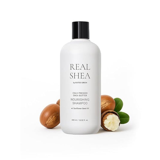 RATED GREEN Real Shea Nourishing Shampoo | Organic Cold Pressed Sunflower Seed Oil | Deep Moisture & Soothing Care for Dry & Damaged Hair | Silicone-Free, Korean Hair Care | 13.52 fl oz