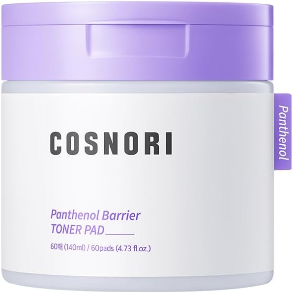 COSNORI Panthenol Barrier Toner Pad (60 Pads) - High-Concentration D-Panthenol - Vegan Certified - Soothing & Barrier-Boosting for Sensitive Skin - Vegan & Eco-Friendly (4.73 fl.oz.)