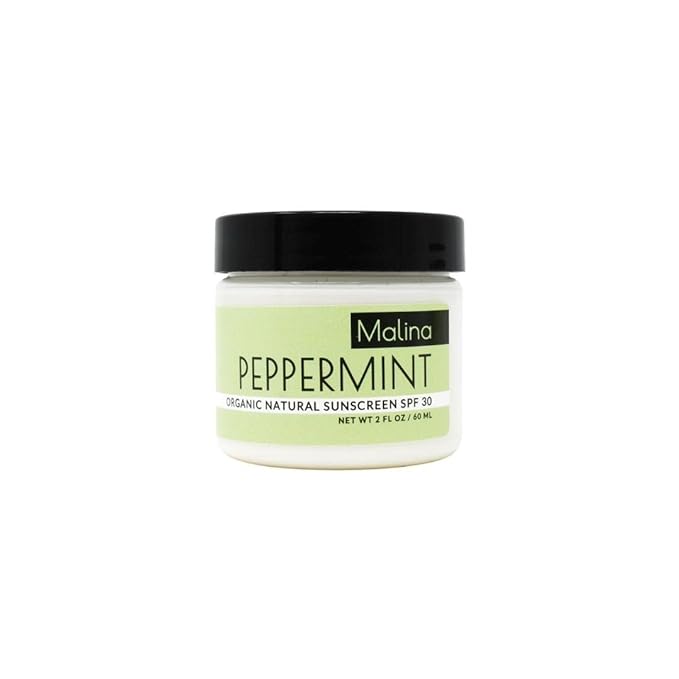 Malina™ Organic Peppermint Natural Sunscreen | SPF 30+ | Nontoxic | Baby-Safe | Reef-Safe | No Preservatives | No Synthetic Fragrance | Made With Pure Essential Oil (2 FL Oz)