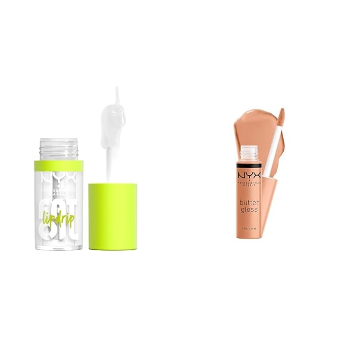 NYX PROFESSIONAL MAKEUP Fat Oil Lip Drip Gloss & Butter Gloss Lip Gloss Bundle - My Main (Clear) & Fortune Cookie (True Nude)