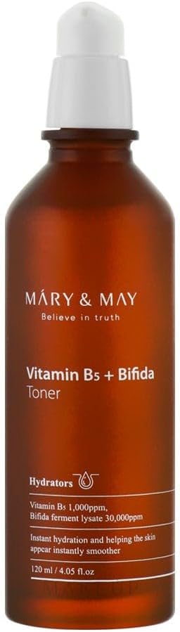 Mary&May Vitamin B5 + Bifida Toner - Nourishing Face Toner for Enhanced Skin Barrier Strength and Moisture Retention - 30,000ppm Bifida Fermentation & 1,000ppm Vitamin B5, 4.06 fl.oz.