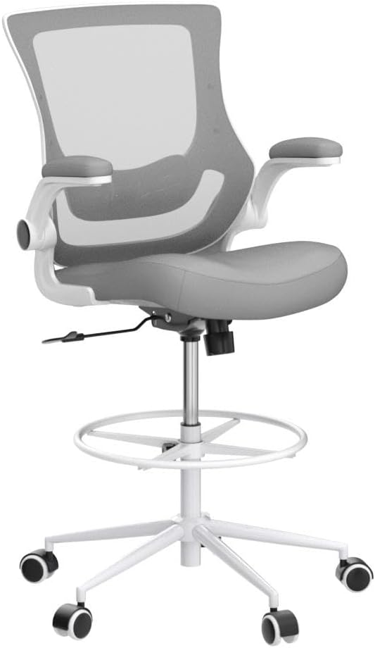 Misolant Tall Office Chair, Drafting Chair for Standing Desk, High Office Chair with Adjustable Lumbar Support, Flip-up Arm and Footrest Ring, Tall Drafting Chair for Bar Height Desk