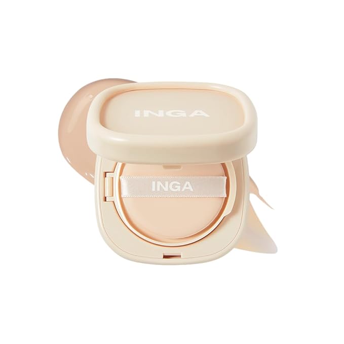 INGA Water Glow Daily Cushion Foundation (13N Fair Beige) - Natural Dewy Finish, Hydrating, Lightweight & Buildable Coverage, Skin-Fit Texture, Quick and Easy Radiant Glow