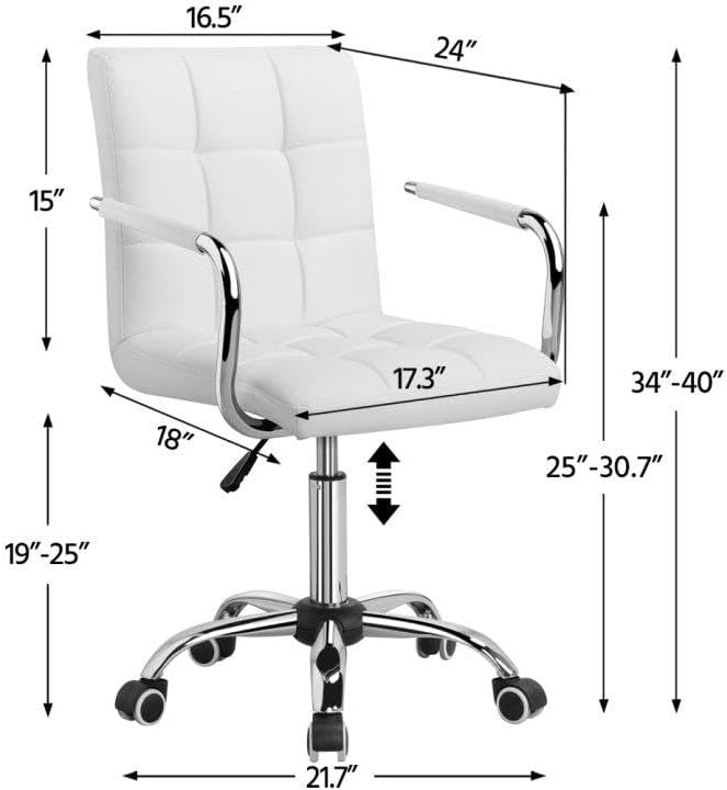 Yaheetech White Office Chair with Wheels and Armrests, Modern PU Leather Desk Chair, Mid-Back Adjustable Executive Chair, 360° Swivel