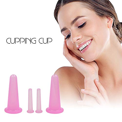 4 Pcs Facial Cupping Set,Natural Silicone Facial Massage Cup for Body,Face,Neck,Back,Eye Massage,Vacuum Tank,Perfect for Body,Facial Care,Anti-aging Beauty Tool(2 Small&2 Large, Pink)