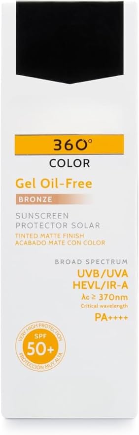 Helio.care Color Gel Oil-free Spf50+ Bronze (2 x 50ml) – Pack of 2 | Face/Daily UVA UVB Visible Light Infrared-A Anti-Ageing Sun Protection/Matte Foundation Coverage
