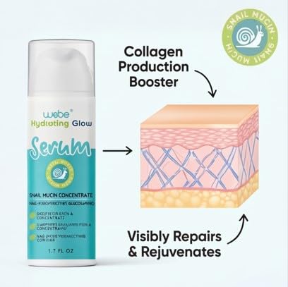 WEBE Naturals Snail Mucin 94% Hydrating Glow Serum | 1.3% Hyaluronic Acid & N-Acetyl Glucosamine | Collagen Boosting, Plumping, Anti Aging, Intense Moisturizing Serum for Radiant, Dewy Skin