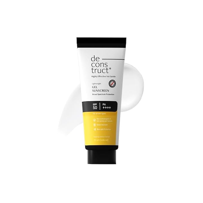 Deconstruct Face Gel Sunscreen SPF 50 + and PA+++ | Gel based sunscreen for oily, combination skin, normal skin | Broad spectrum sunscreen, No White Cast, Lightweight, Non greasy - 80g