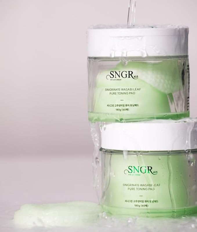 SNIGRIN Wasabi Leaf Pure Toning Pad(60Sheets) - Gentle Toner Pads for Sensitive Skin, Brightening, Soothing & Antioxidant Care