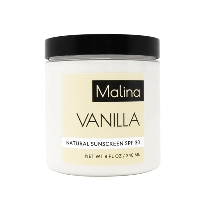 Malina™ Organic Vanilla Natural Sunscreen | SPF 30+ | Nontoxic | Baby-Safe | Reef-Safe | No Preservatives | No Synthetic Fragrance | Made With Pure Essential Oil (8 Fl Oz)
