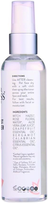 Organic Citrus Facial Toner with Rose Water Witch Hazel & Aloe Vera - Natural Astringent Closes Pores and Preps Skin