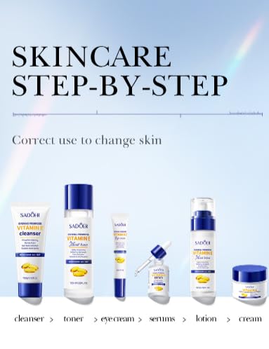 6-Piece Evening Primrose & Vitamin E Skincare Set | Hydrating Anti-Aging Routine for Dry/Sensitive Skin | Cleanser, Toner, Lotion, Serum, Cream, Eye Cream