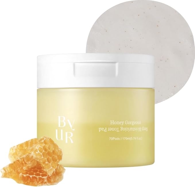 ByUR Honey Gorgeous Keep Moisturizing Toner Pads - Deeply Hydrating, Firming & Elasticity Care for Dry Skin, Honey & Ceramides, 100% Organic Cotton Facial Daily Pore Care Korean Skincare (70 Count)