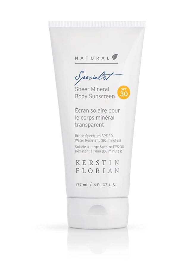 Kerstin Florian Sheer Mineral Body Sunscreen SPF 30 | Waterproof UVA/UVB Sun Protection with Natural Zinc Oxide | Reef Safe Fragrance Free Formula for Sensitive Skin to Moisturize & Protect | 6 fl oz
