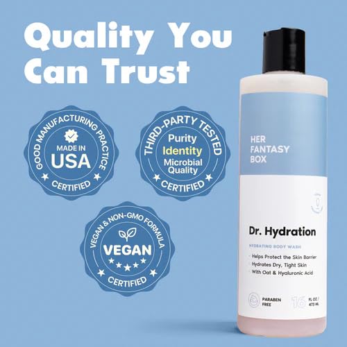 Her Fantasy Box | Dr. Hydration Moisturizing Body Wash – Ultra-Hydrating Cleanser with Hyaluronic Acid & Aloe, Gentle Daily Wash for Soft, Smooth-Feeling Skin, Vegan & pH Balanced (8 oz)