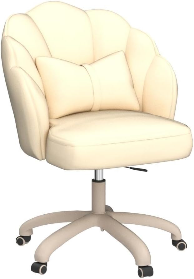 Petal Desk Chair with Bow Cushion Velvet Vanity Chair with Wheels, Upholstered Home Office Chair for Girls Women, Mid-Back Swivel Computer Task Chairs for Living Room Bedroom