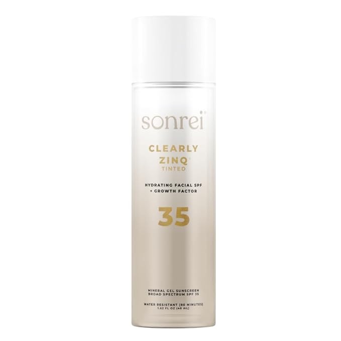 Sonrei Clearly Zinq Hydrating Tinted Facial SPF 35 + Anti-aging Growth Factor Sunscreen Mineral Gel & Primer | Broad Spectrum UV Protection | Water Resistant, Vegan | Non-greasy - 1.7 Fl oz.