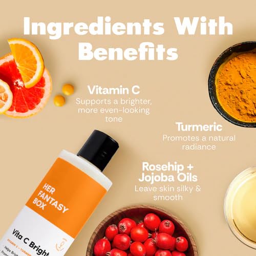 Her Fantasy Box | Vita C Bright Turmeric Body Wash – Antioxidant‐Rich Citrus Cleanser with Vitamin C & Turmeric for Radiant, Even-Looking Skin, Moisturizing Vegan Formula (16 oz)