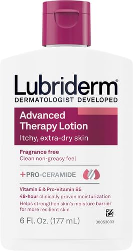 Lubriderm Advanced Therapy Fragrance-Free Moisturizing Hand & Body Lotion + Pro-Ceramide,Intense Hydration for Itchy,Extra Dry,& Sensitive Skin,Non-Greasy,Hypoallergenic,6 fl. oz,(Pack of 2)