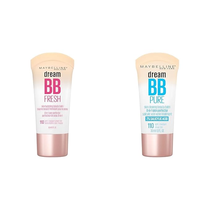 MAYBELLINE Dream Fresh & Pure Skin Clearing BB Creams, 8-in-1 Beauty Balms with SPF 30 & 2% Salicylic Acid, 1 Fl Oz Each