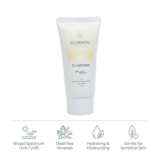 FLORÍNTO Sunscreen – Daily Moisturizing Sun Protection with Dead Sea Minerals, Aloe Vera & Vitamin E – Broad Spectrum SPF for UVA/UVB Rays – Hydrating, Non-Greasy & Gentle for All Skin Types – 50 ml