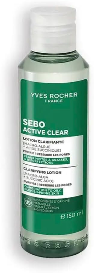 Yves Rocher Sebo Active Clear Anti-Imperfection Cleansing Tonic Lotion Women Day Care Hydration All Skin Types - 150 ml / 5 flOz Set of 2 Best Gift Kit