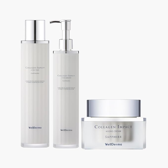 WELLDERMA Sapphire Collagen Impact 3-Step Skincare Set – Hydrating & Balancing Toner, Emulsion and Cream Trio