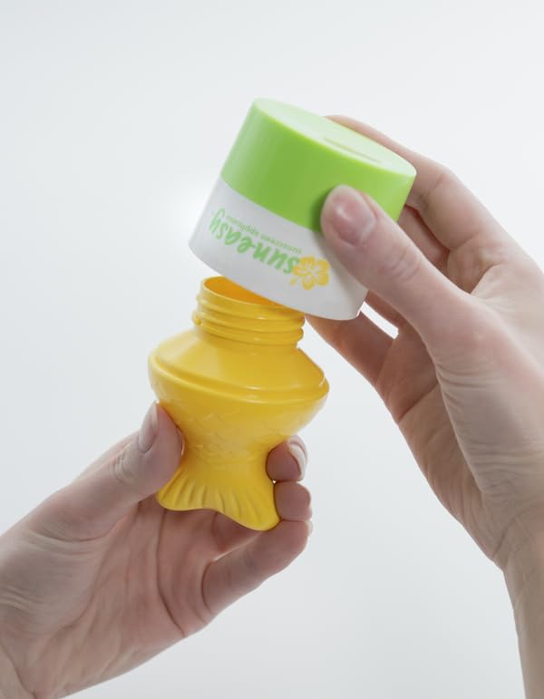 Sun-Easy Sunscreen Applicator, Refillable Roll-On with Sponge for Kids and Babies, Fun, Fast and Mess-Free application, Holds 80 ml, Fish/Pink Cap