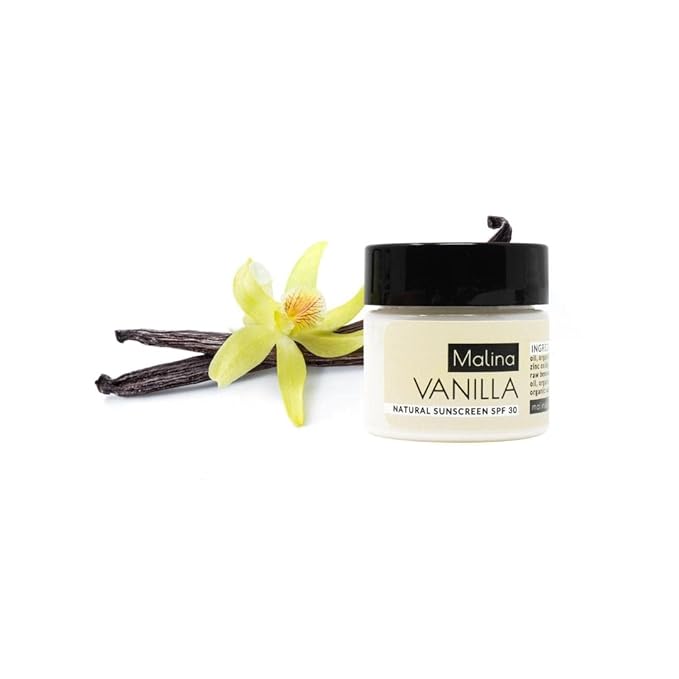 Malina™ Organic Vanilla Natural Sunscreen | SPF 30+ | Nontoxic | Baby-Safe | Reef-Safe | No Preservatives | No Synthetic Fragrance | Made With Pure Essential Oil (0.5 Fl Oz)