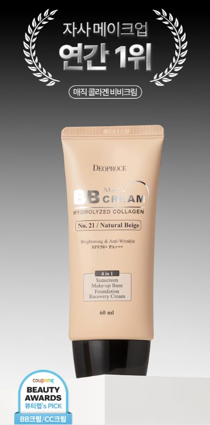 Deoproce Magic BB Cream SPF50+ PA+++ | 4-in-1 Foundation, Makeup Base, Sunscreen & Recovery Cream | Glossy finish Lightweight, #21 Natural Beige | 60ml