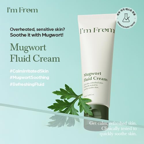 I’m From Mugwort Fluid Cream, Lightweight Calming Moisturizer, Hydrating & Skin Balancing, Sensitive Skin, Vegan Korean Skin Care 1.69fl.oz