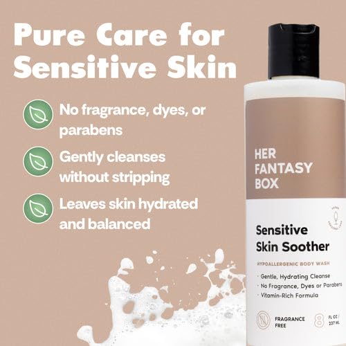 Her Fantasy Box | Sensitive Skin Soother Gentle Body Wash – Fragrance-Free Probiotic Cleanser with Chamomile, pH Balanced, Vegan & Cruelty Free, 8 oz