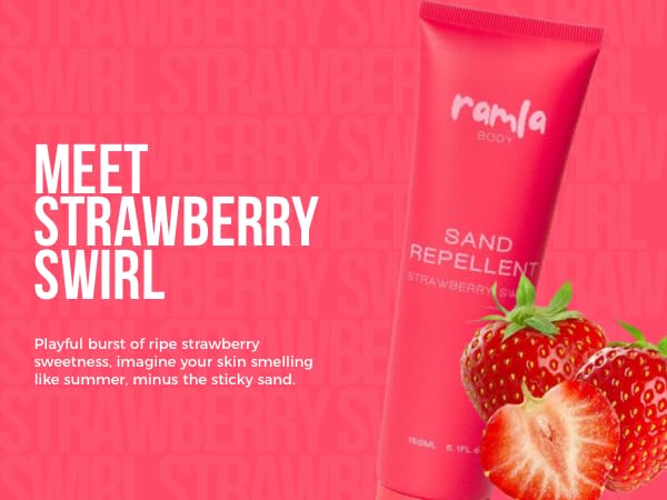 RAMLA Sand-Repellent Moisturizer – Lightweight, Non-Greasy Formula That Repels Sand – Hydrating Body Lotion for Beach Days – As Seen on Shark Tank (5.1oz, Strawberry Swirl)