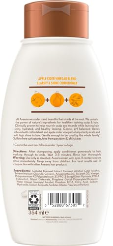 Aveeno Apple Cider Vinegar Sulfate-Free Conditioner for Balance & High Shine, Daily Moisturizing & Scalp Soothing Conditioner for Oily or Dull Hair, Paraben & Dye-Free, 12oz (Pack of 2)