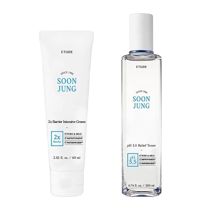 ETUDE SoonJung 2x Barrier Intensive Cream Rich Moisture (2.02 fl oz) + SoonJung pH5.5 Relief Toner (6.76 Fl Oz)