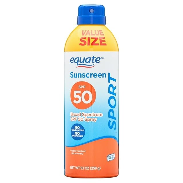 Equate Sunscreen SPF 50- Value size Sport Broad Spectrum Spray, 9.1 oz (pack of 1), Set By Basket Goods