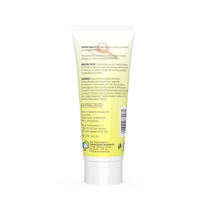 Grah Fixderma Shadow Sunscreen SPF 30+ Gel For Oily Skin - Acne Prone, Offers PA+++ Protection, Broad Spectrum UVA and UVB Protection, Water Resistant and Non-Greasy, 40g 1.411 Ounce