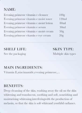 6-Piece Evening Primrose & Vitamin E Skincare Set | Hydrating Anti-Aging Routine for Dry/Sensitive Skin | Cleanser, Toner, Lotion, Serum, Cream, Eye Cream