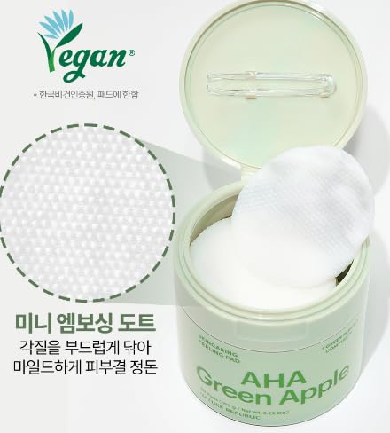 Skin caring Peeling Pad (Exfoliating Toner Pads) AHA Green Apple, 50 Sheets, 150ml, Made in Korea