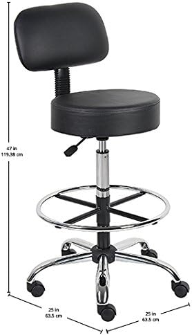 Boss Office Products Be Well Medical Spa Drafting Stool with Back, Black