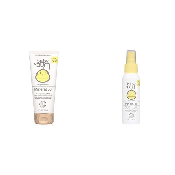Sun Bum Baby Bum SPF 50 Sunscreen Lotion and Spray Bundle - Mineral UVA/UVB Protection for Sensitive Skin - Travel Size - 3 FL OZ Each