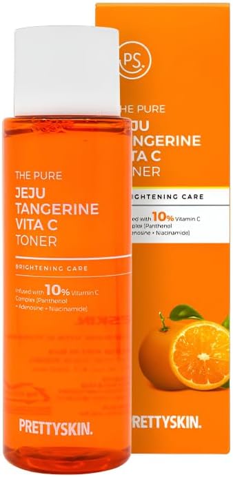 PRETTYSKIN Vitamin C Toner for Face – Jeju Tangerine Extract, 10% Vitamin Complex with Panthenol, Adenosine, Niacinamide – Helps Support Hydration & Oil-Moisture Balance – 8.45 fl.oz