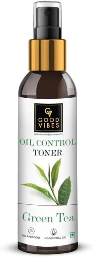Good Vibes Oil Control Face Toner with Green Tea | Facial Mist Spray for Oily & Acne-Prone Skin | Tightens Pores, Refreshes & Purifies Skin | Alcohol-Free & No Parabens | 4.06 Fl Oz (120ml)