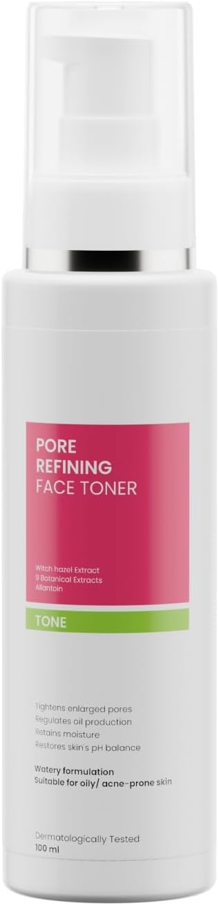 Pore Refining Face Toner | Tightens Enlarged Pores | Regulates Oil Production | Retains Moisture & Ph Balance | Alcohol-Free Toner for Oily and Acne Prone Skin |100 Ml